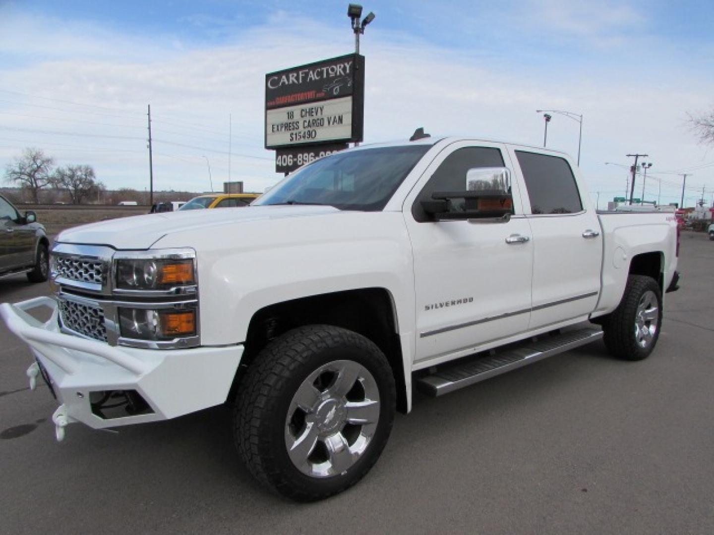 2015 White /Black Chevrolet Silverado 1500 LTZ Crew Cab Short Box 4WD (3GCUKSEJ7FG) with an 6.2L Ecotec gasoline engine, 6 speed automatic transmission, located at 4562 State Avenue, Billings, MT, 59101, (406) 896-9833, 45.769516, -108.526772 - Photo#0